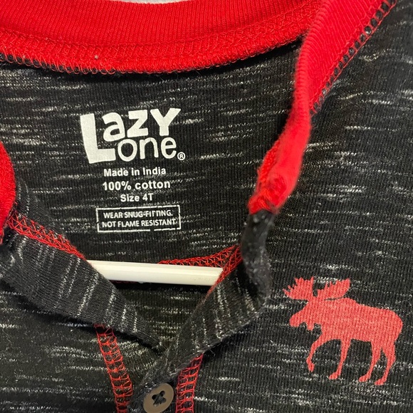 Lazy One Black and Red Kids 4T Moose Caboose pajamas - Picture 3 of 6